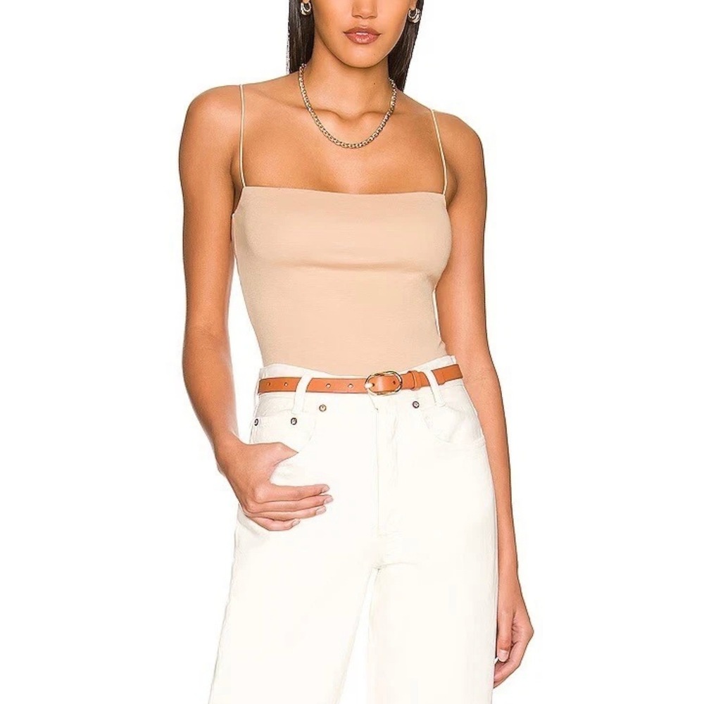 ENZA COSTA Supima Cotton Essential Strappy Tank Small Oat Milk Tan Quiet Luxury